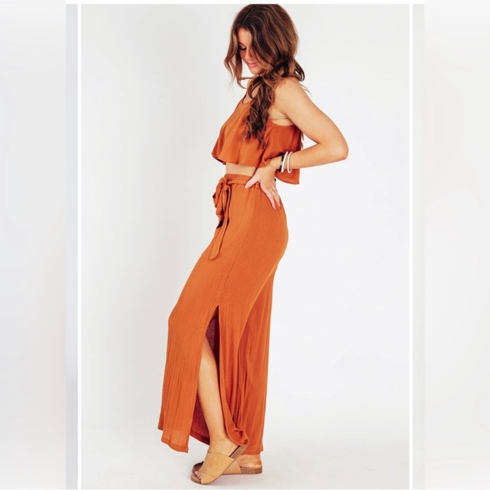 2pc Tan Color Top Pant Set